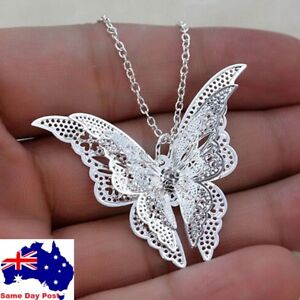 Elegant Women Lady Girl Silver Plated Butterfly Necklace Pendant Jewellery Chain