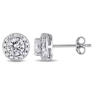 AMOUR Created White Sapphire Halo Stud Earrings In Sterling Silver - Picture 1 of 3