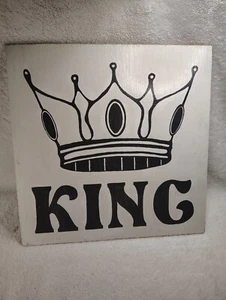 King Wood Wall Decor for Mancave, Den, or Gameroom 13" x 13" Hand Painted - Picture 1 of 5