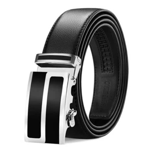 Cinturón de cuero para hombre con hebilla automática de trinquete por QHA Q5089 negro - Imagen 1 de 9