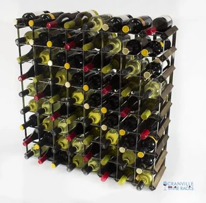 Estante de vino Cranville almacenamiento 72 botellas roble oscuro mancha madera y metal construcción propia - Imagen 1 de 5