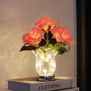 Rose Flower Table Lamp, LED Artificial Flowers Bedside Table Lamp with Crysta... - Picture 1 of 7