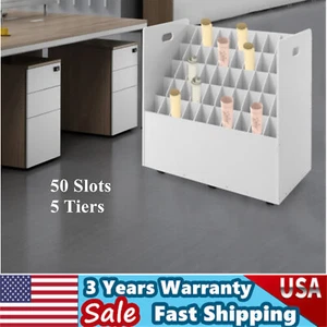 50-slot Blueprint Organizer, Roll File Storage Holder, Movable Roll File Cart - Bild 1 von 11