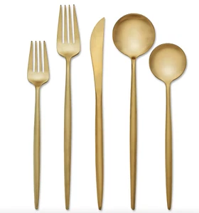 HAMPTON FORGE SKANDIA ZEPHYR SATIN GOLD 5-PC FLATWARE SET NEW - Picture 1 of 10