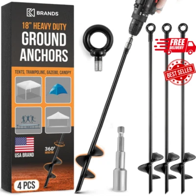 K-BRANDS 18'' Ground Anchors Heavy Duty for High Winds - Earth Stakes Screw-In Shed Kit f
