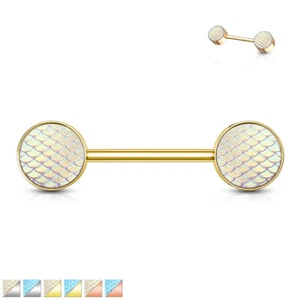 Holographic Dragon Scale Set Ends Nipple Bar With 316L Surgical Steel Barbell - Picture 1 of 7