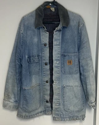 Jaqueta jeans vintage Big Ben forrada com cobertor tamanho adulto 44 azul feita nos EUA caminhoneiro - Imagem 1 de 4