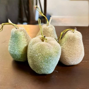 Vintage 4 finte perline mela pera frutta zuccherata albero di Natale ornamenti oro - Foto 1 di 5
