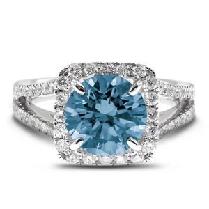1,97 kt blauer SI1 runder Erdabbau zertifizierter Diamanten 18 kt Halo Verlobungsring - Bild 1 von 10