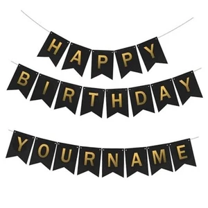 Custom Birthday Banner, Happy Birthday Bunting Banner with Name, Make Black - Picture 1 of 6