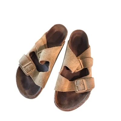 Sandalias Birkenstock de gamuza sin cordones planas deslizables tostadas para hombre talla 42 / EE. UU. 11-11,5 Foto 1 de 4
