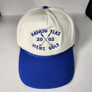 VINTAGE Havasu Elks Hat Cap Snap Back Mens White Blue Golf Tournament 2002 2000s - Picture 1 of 11