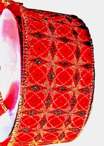 Metallic Gold Grün Glitzer Juwel Fiesta 2,5" mal 2 Yard Drahtband Weihnachten - Bild 1 von 3