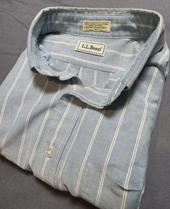 Vintage LL Bean Shirt Mens XL Blue Striped Short Sleeve Button Up 80s USA - Picture 1 of 9