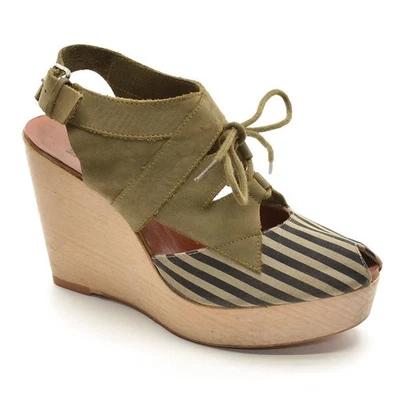 Zapatos de tacón de tela a rayas 37/6 con plataforma de madera Maloles para damas Foto 1 de 4