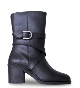 Mujeres Veganas Botas Media Pantorrilla Negro Microfibra Tacones Ajustable Correa Hebilla Cremallera - Imagen 1 de 7