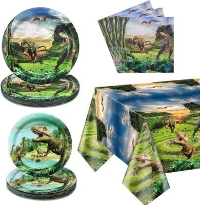 HEGBOLKE Dinosaur Birthday Decorations - Paper Tableware Set Including Plates, Napkins,