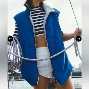 NWT Free People Movement SLALOM REVERSIBLE FLEECE VEST Stellar Cobalt Blue Small - Picture 1 of 11