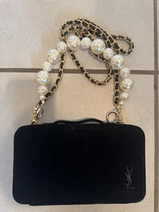 Saint Laurent YSL Beaute Clutch Kosmetik Samt Schwarz Perlen Tasche Edel Cocktai - Bild 1 von 12
