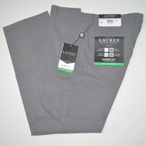 Pantalones de vestir planos grises elásticos ultra flexibles calce clásico Ralph Lauren 34 x 30 nuevos con etiquetas - Imagen 1 de 4