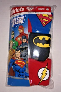Justice League DC Comics Boys Briefs 3 Pack Sz 4 Underwear Batman Superman Flash - Picture 1 of 5
