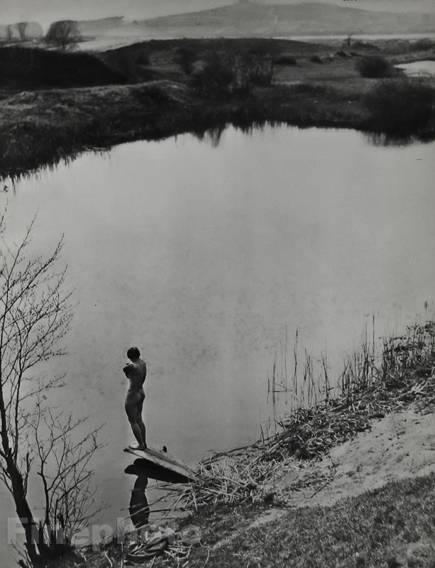 1933 Original FRIEDRICH SEIDENSTUCKER Female Skinny Dip Swim Lake Photo Gravure - Image 1 of 1