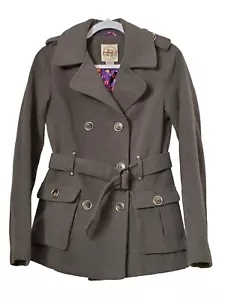 Hydraulic Gray Pea Coat Womans Jacket Size M Double Breasted With Belt VGUC - Picture 1 of 9