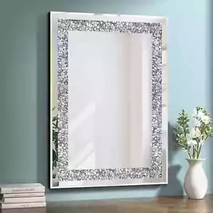 Bathroom Vanity Mirror Silver Wall Living Room Decorative Crystal Style 28 x 20 - Picture 1 of 24