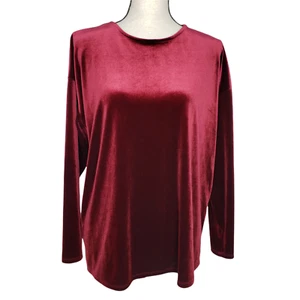 J Jill Medium Shirt NWT L/S Dark Red Velour Round Neck Top Pullover - Picture 1 of 6