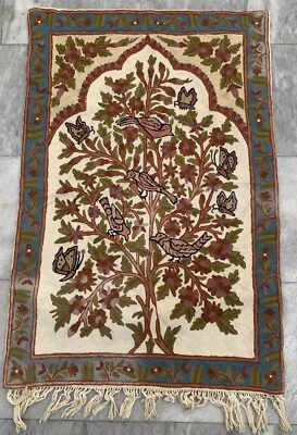 Alfombra de lana floral 2x3 vintage francesa hecha a mano Aubusson puntada de cadena punta de aguja Foto 1 de 4