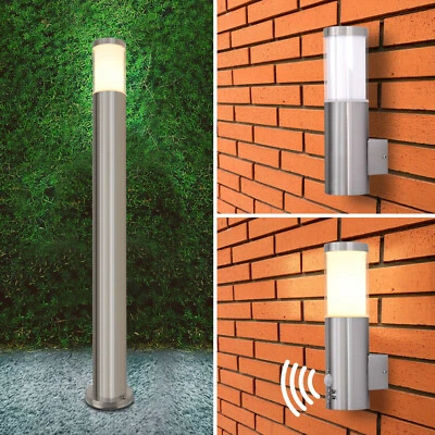 LED Außenleuchte IP44 Edelstahl GU10 Wand+Sockel/Poller mit/ohne Bewegungsmelder - Bild 1 von 4
