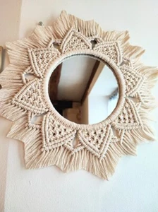 Macrame Hanging Wall Mirror with Macrame Round Mirror Art Boho Decor - Picture 1 of 5