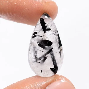 Natural Black Rutile Quartz Pear Cabochon Gemstone 11.5 Ct. 24X12X4 mm OA-6562 - Picture 1 of 5