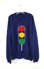 Vintage 80s 90s Stop Light Red Yellow Green Stoplight Hand Knit Sweatshirt Sz L