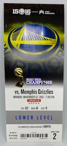 2015-16 Golden State Warriors MINT FULL SEASON TICKET Win #4 73 Win Season RARE Cover