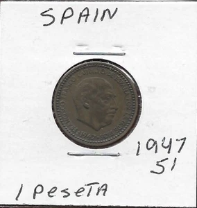 SPAIN 1 PESETA 1947-51 FRANCISCO FRANCO CAUDILLO,HEAD RIGHT,CROWNED SHIE - Photo 1/2