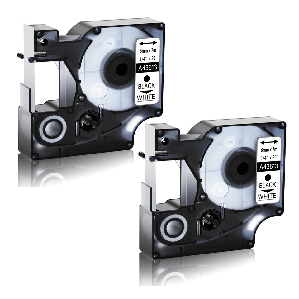 Cinta de etiquetas compatible 2PK negro sobre blanco DYMO D1 43613 LabelManager 160 200 6MM Foto 1 de 4