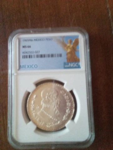1965 NGC MS 66 Mexico 1 UN Peso Morelos Silver Gem BU Coin Cover
