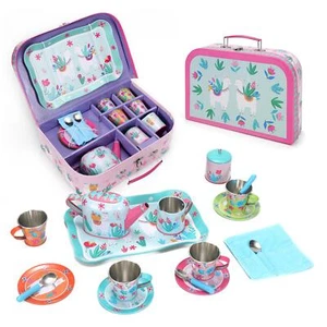 SOKA 18 Pcs Llama Metal Tin Kids Tea Party Set - Picture 1 of 9