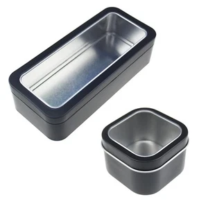 6pcs Square & 7pcs Rectangular Black Metal Tins with Window Lids Bundle - Picture 1 of 8