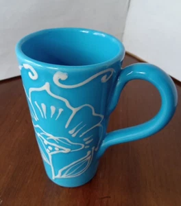 Barnes and Noble blaue Keramik Blumen Iris 6" H Kaffee Tee Becher   - Bild 1 von 5