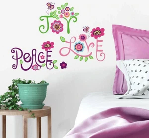 LOVE JOY PEACE flowers wall stickers 35 decals floral decor teen dorm bedroom - Picture 1 of 4
