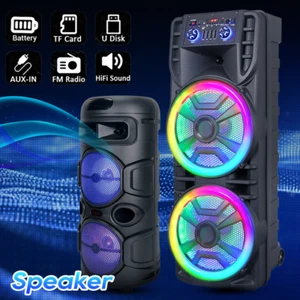 Haut-parleur Bluetooth portable 4"/12" double caisson de basses système audio basse lourde et micro - Photo 1 sur 31
