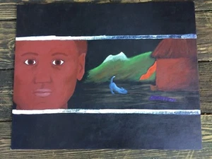 Pintura al óleo original sobre lienzo ARTE Ghana ÁFRICA Kenia Niño y su perro ❤️j8 - Imagen 1 de 11