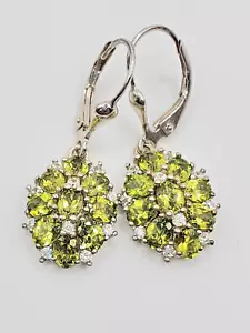 Peridot & Zircon Floral Spray Lever Back Dangle Earrings in Sterling Silver - Picture 1 of 6