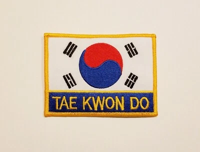 Tae Kwon Do Korean Flag Iron On Patch 3" x 4" New - Image 1 of 2