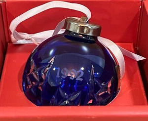 Waterford Crystal Marquis 1992 Cobalt Blue Ball Ornament w/ Box - Picture 1 of 10