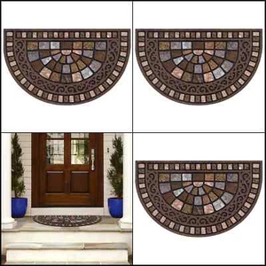 Entryway Door Floor Mat Half Round Outdoor Brown Rubber Backing Water Resistant - Picture 1 of 8