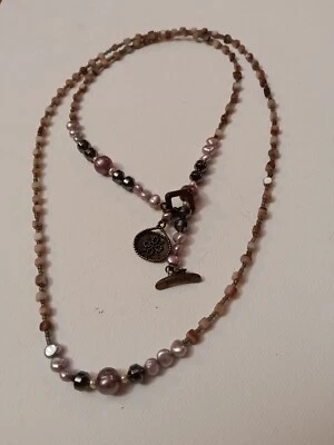 Collar Silpada Oxidada Plata Esterlina Perla Hematita Lariat Palanca 32"  Foto 1 de 4