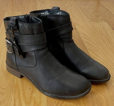 CALL IT SPRING Black Leather Side Zip Block Heel Ankle Boots Women's Size 7.5 - Image 1 of 4
